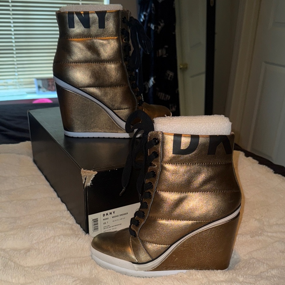 DKNY Metallic Wedge Sneakers